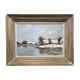 HSP painting "Landscape village winter pond" signed Charles Cuzin (1907 / 1975)