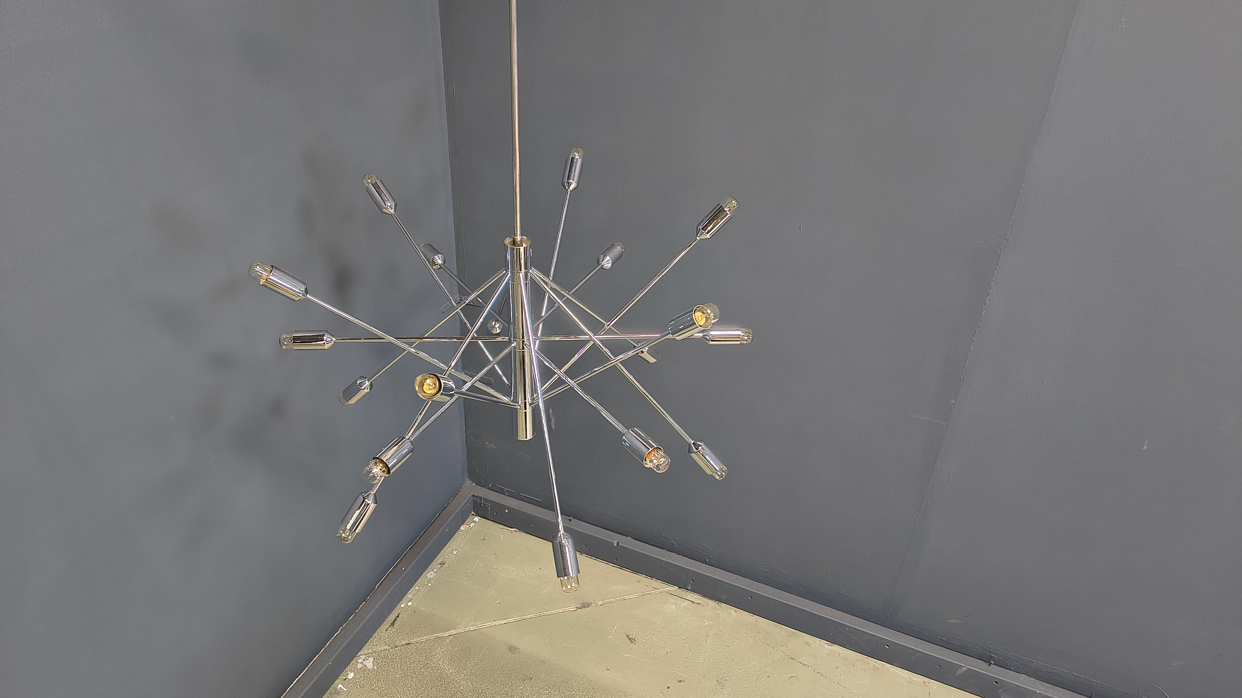 Vintage chrome sputnik style chandelier, 1970s