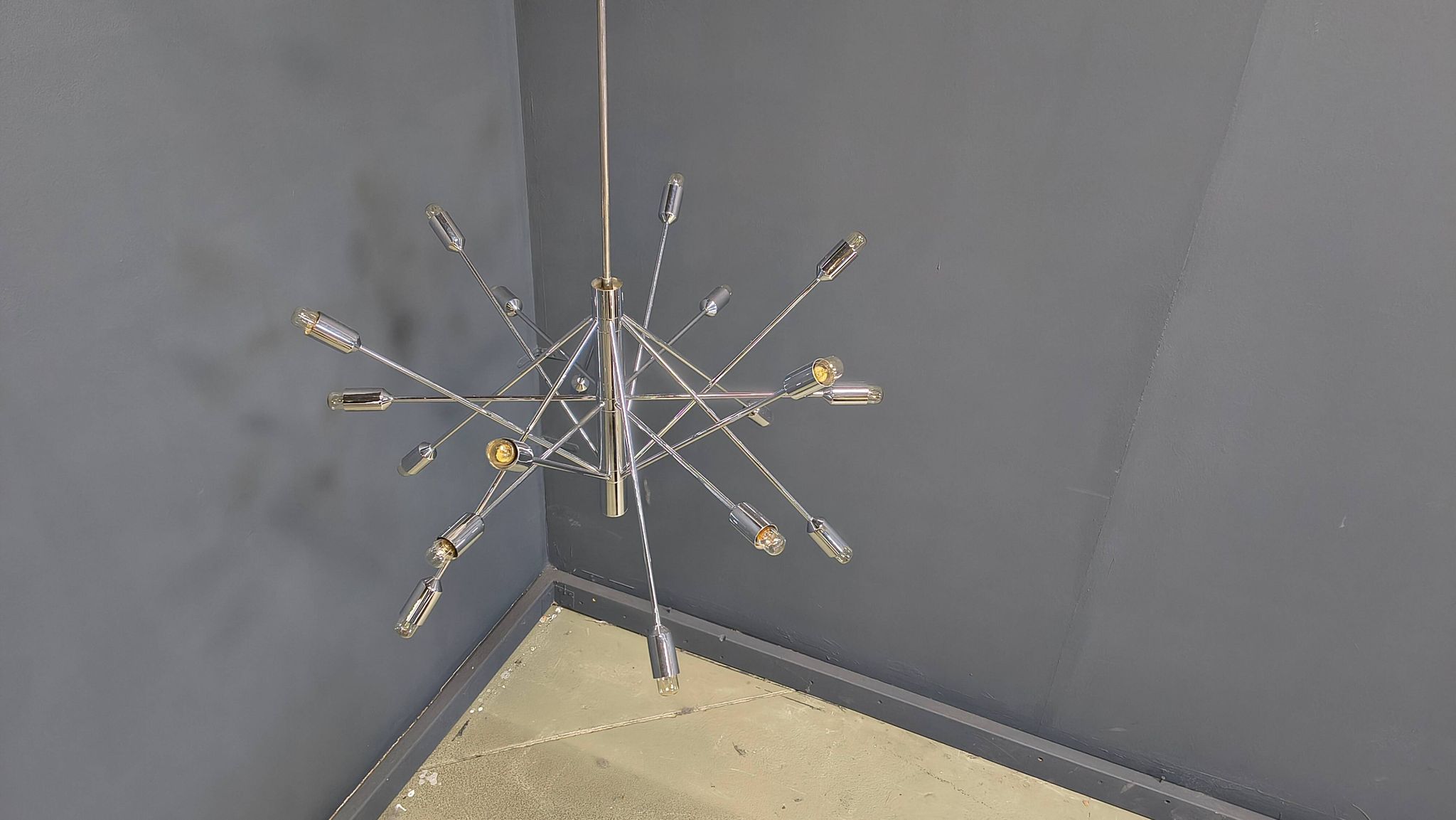 Vintage chrome sputnik style chandelier, 1970s