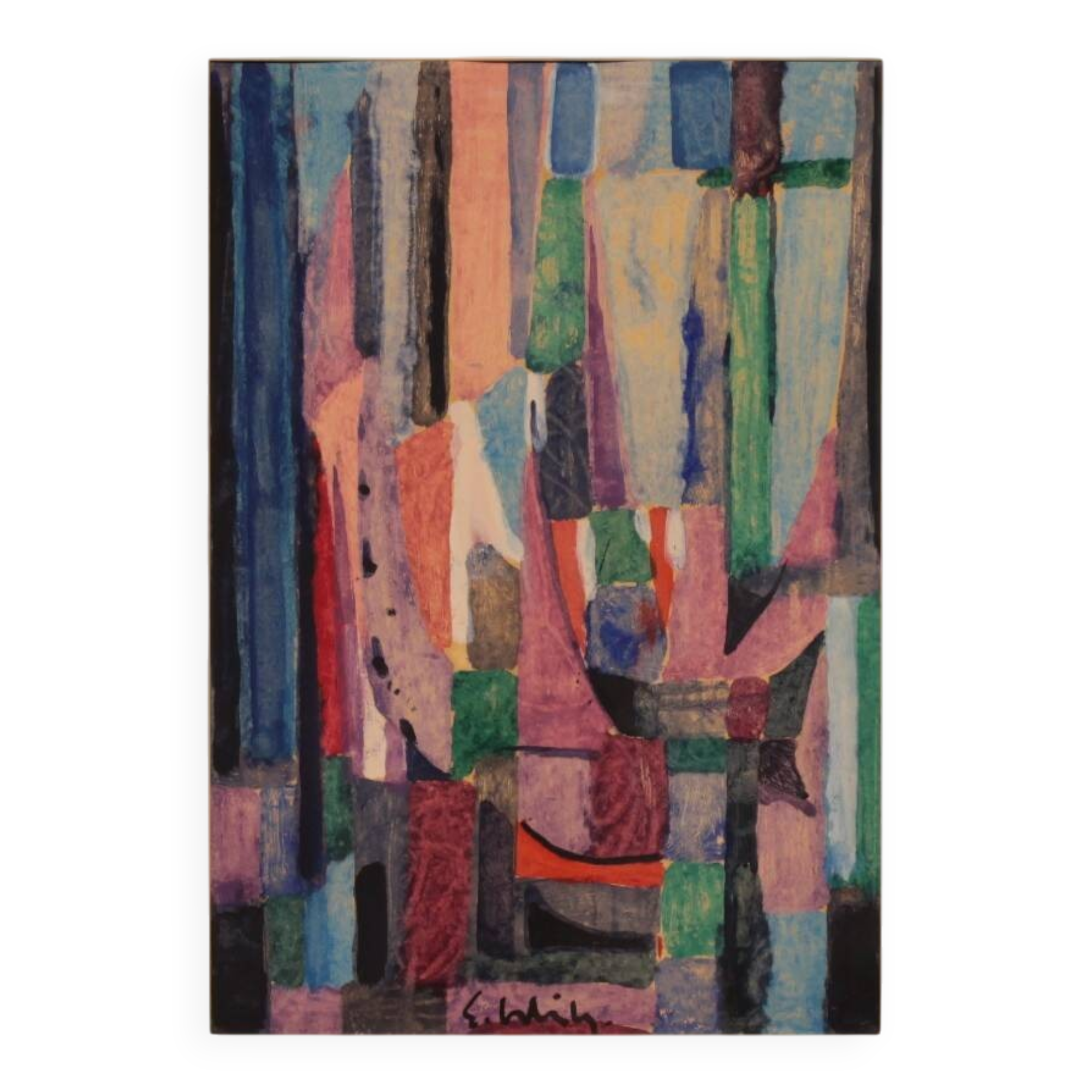 Gouache abstraite sur papier signée - des années 60/70