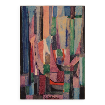 Gouache abstraite sur papier signée - des années 60/70