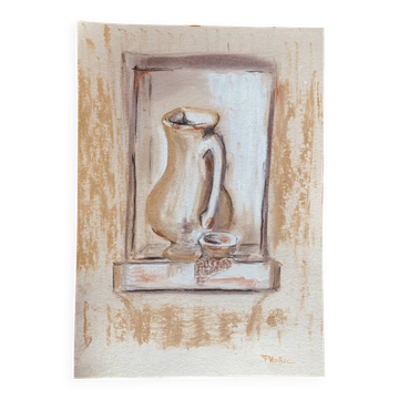 Signed still life painting in Provence "alcove with the jug"