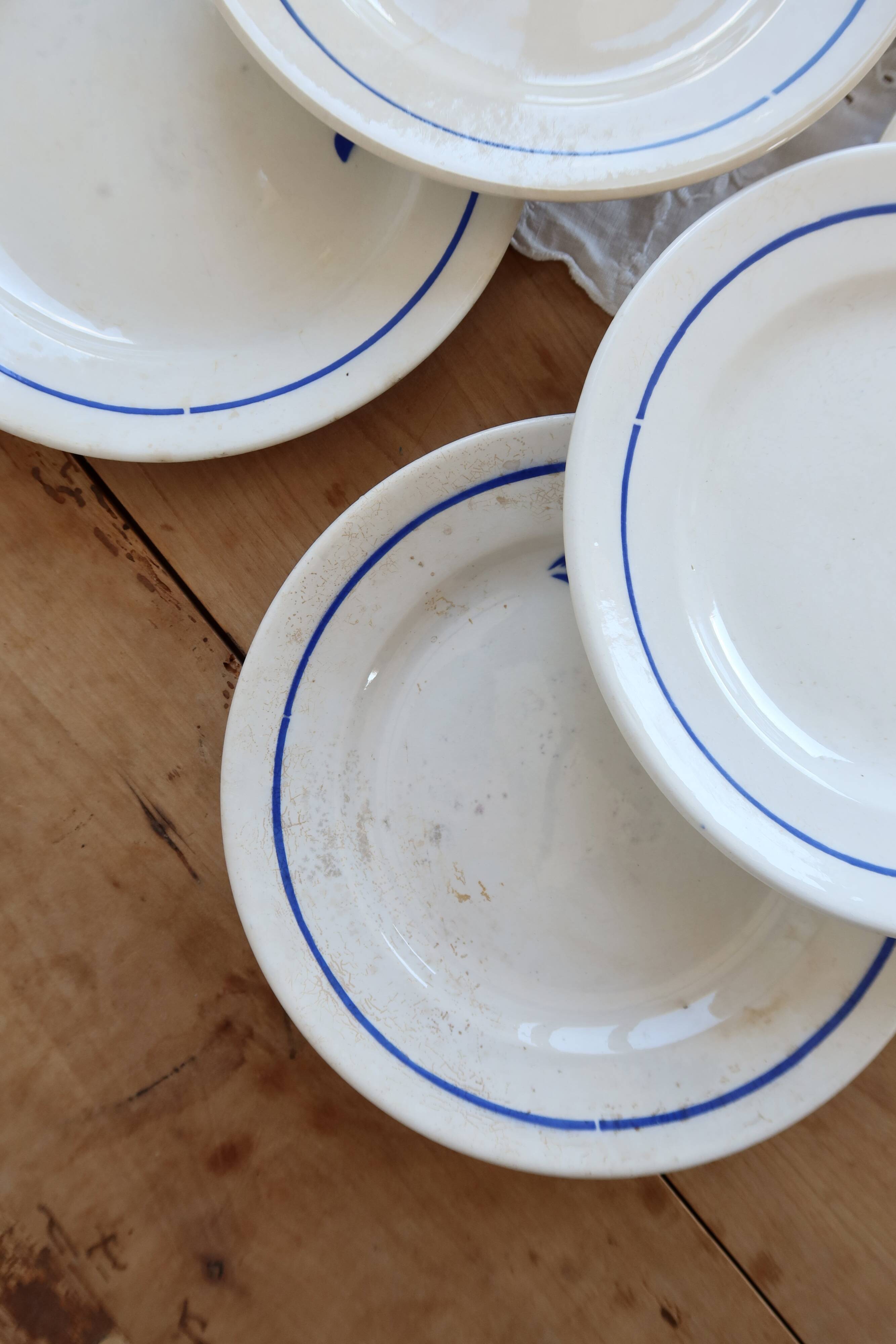 6 vintage ironstone dessert plates Digoin Sarreguemines Hubert blue