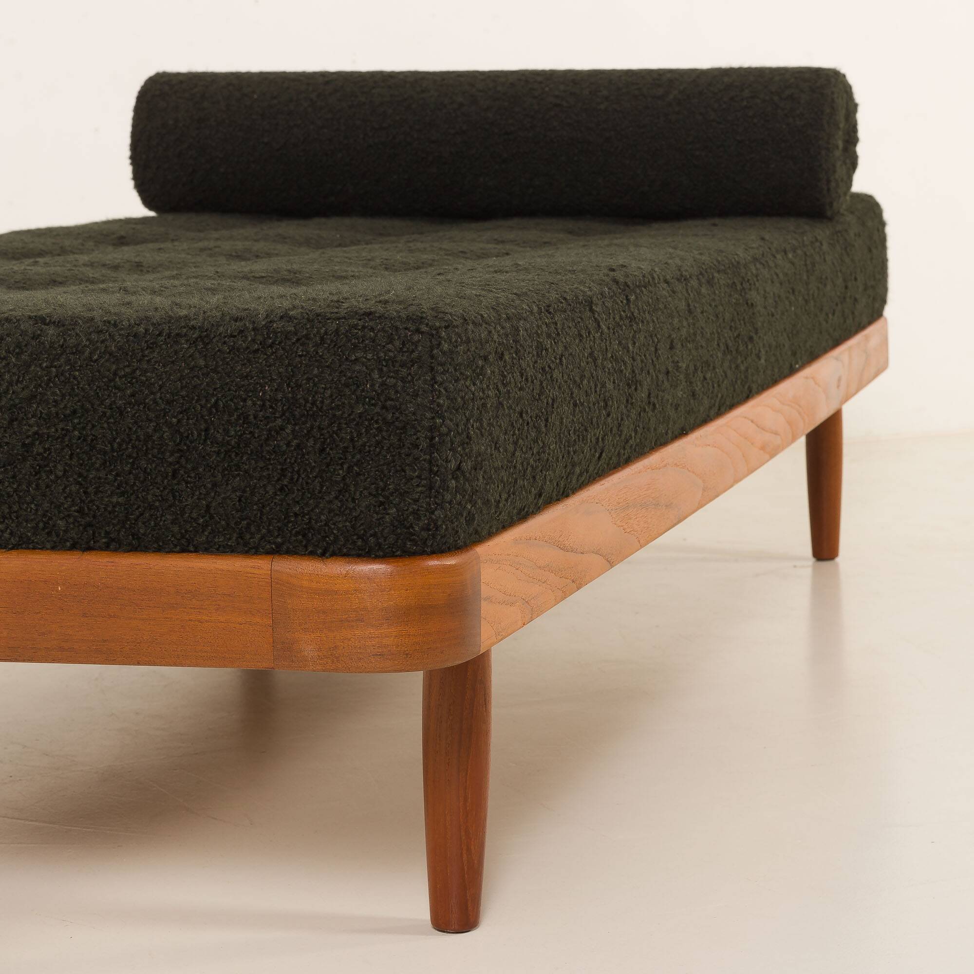 Danish teak daybed in thick boucle fabric, 1960s