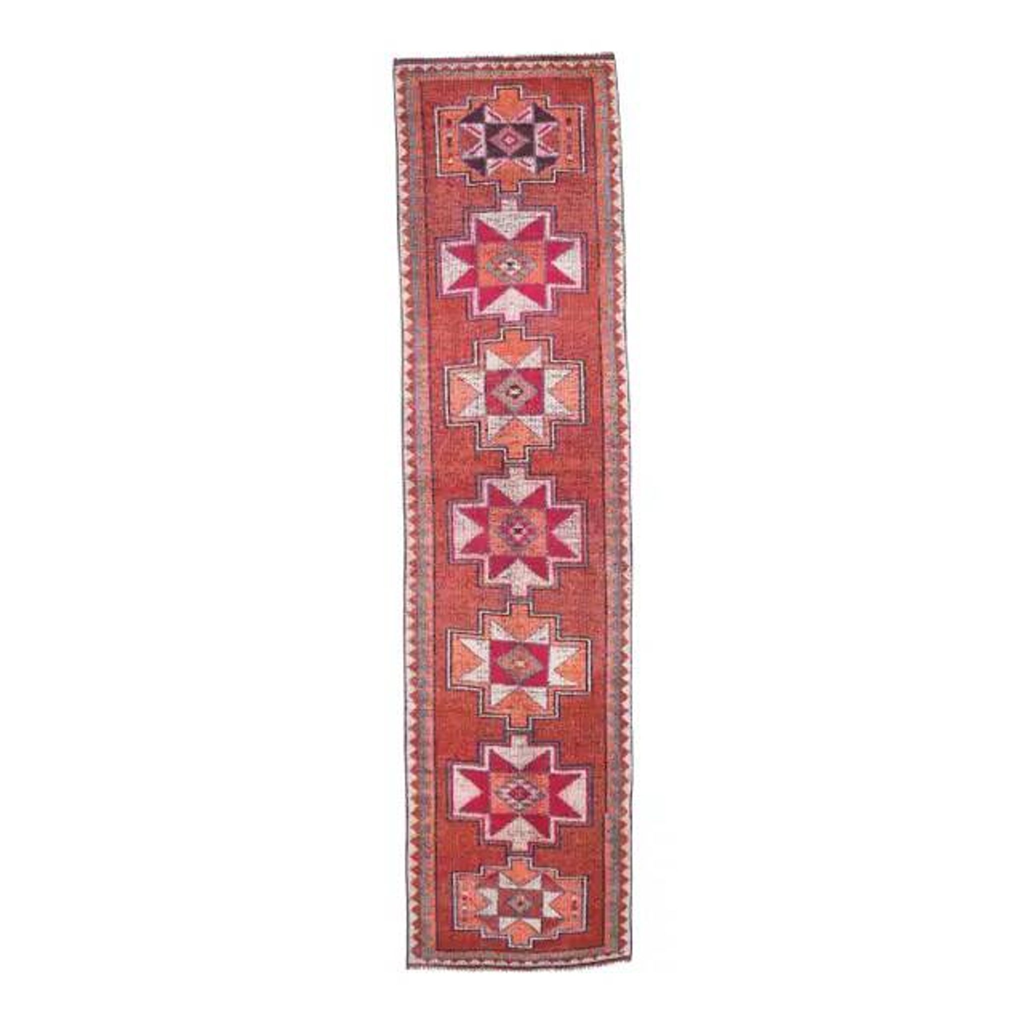 Vintage Turkish Oushak Handmade Wool Cotton Red Runner 87x336
