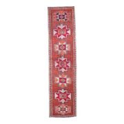Vintage Turkish Oushak Handmade Wool Cotton Red Runner 87x336