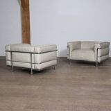Cassina LC3 Armchairs By Le Corbusier In Cream Leather, Italy 1980s