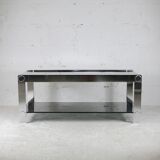 Coffee table steel and smoked glass, France, circa 1970