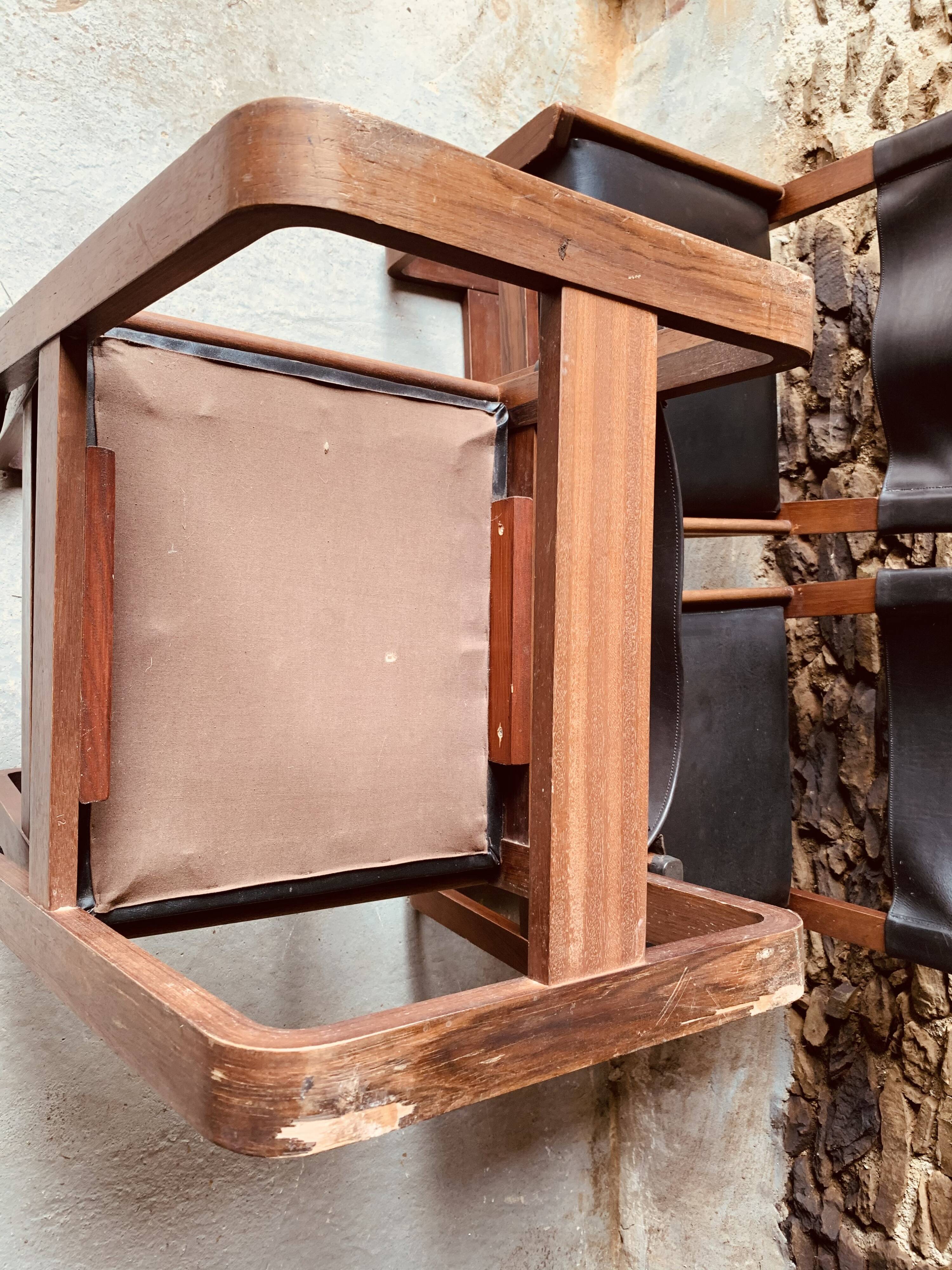 6 black chairs by Gunther Hoffstead for Uniflex - 1960's