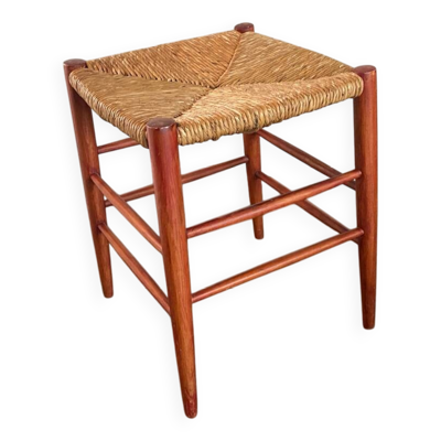 Tabouret en osier et hêtre du milieu du siècle, années 1960