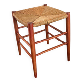 Tabouret en osier et hêtre du milieu du siècle, années 1960