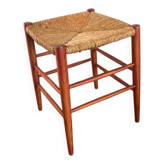 Mid-Century Wicker and Beech Stool, 1960s