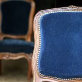 Adorable pair of 19th century low chairs. Wood and velvet fabric.