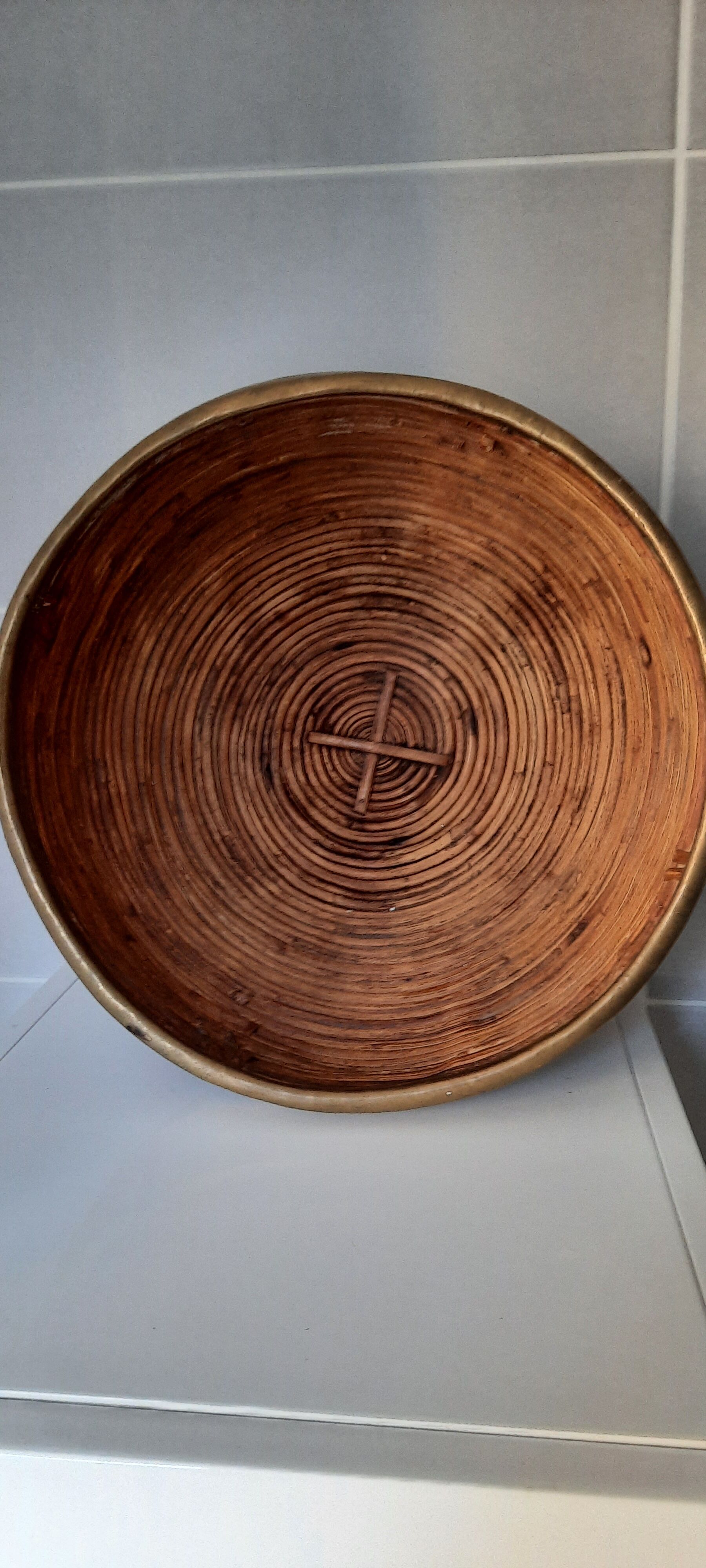 Rattan and brass basket