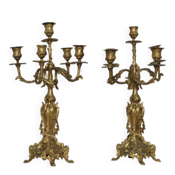 Pair of chiselled and gilded bronze candelabra from the 19th century.