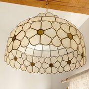 Vintage XXL pendant light in mother-of-pearl and brass