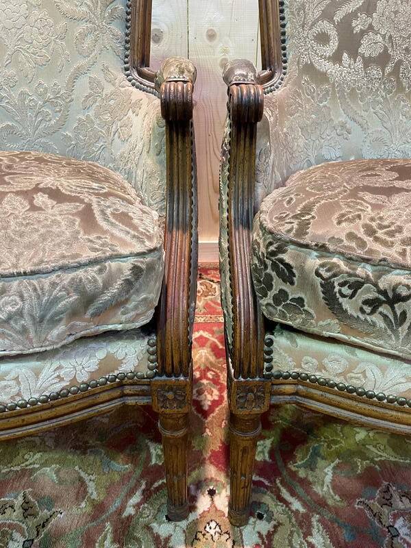 Pair of Louis XVI style bergere armchairs