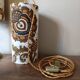 Vintage portable lamp with authentic seventies floral linen fabric.