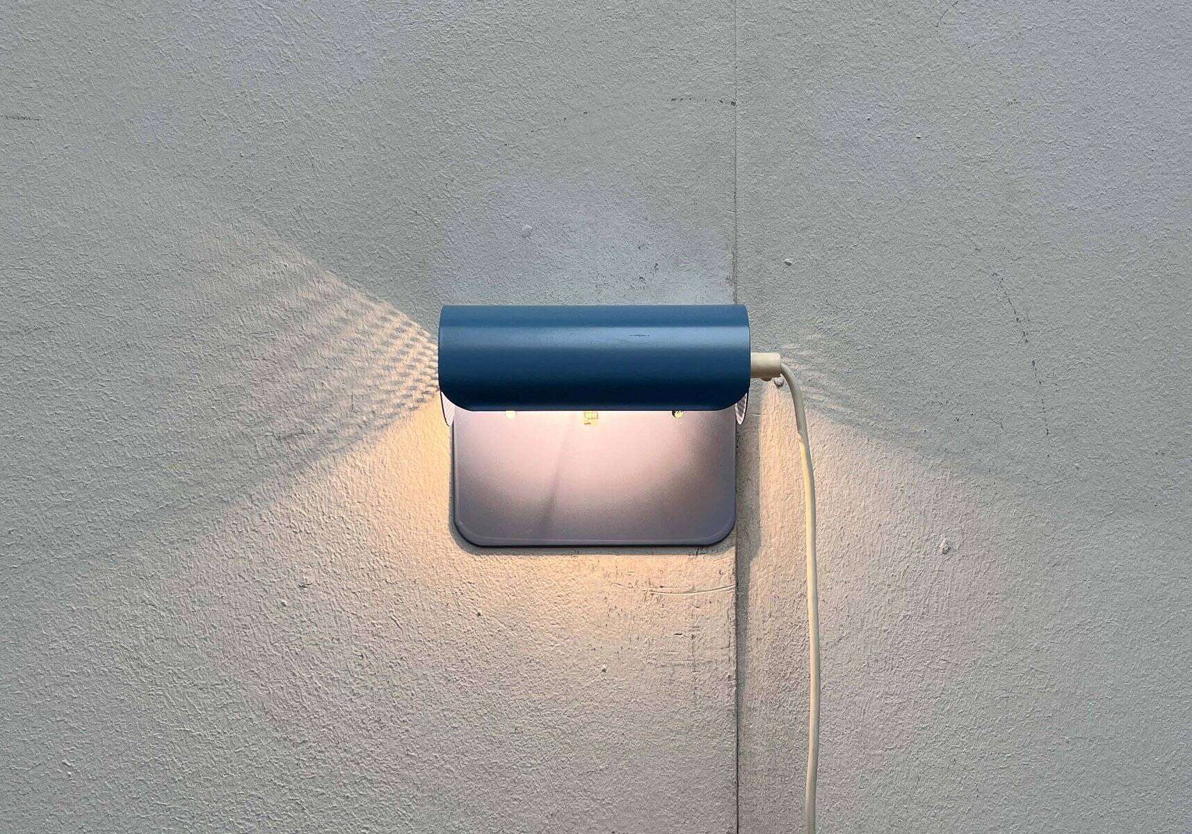 Light blue perforated metal suspension by Abo Randers, Danish postmodern, 1980s.