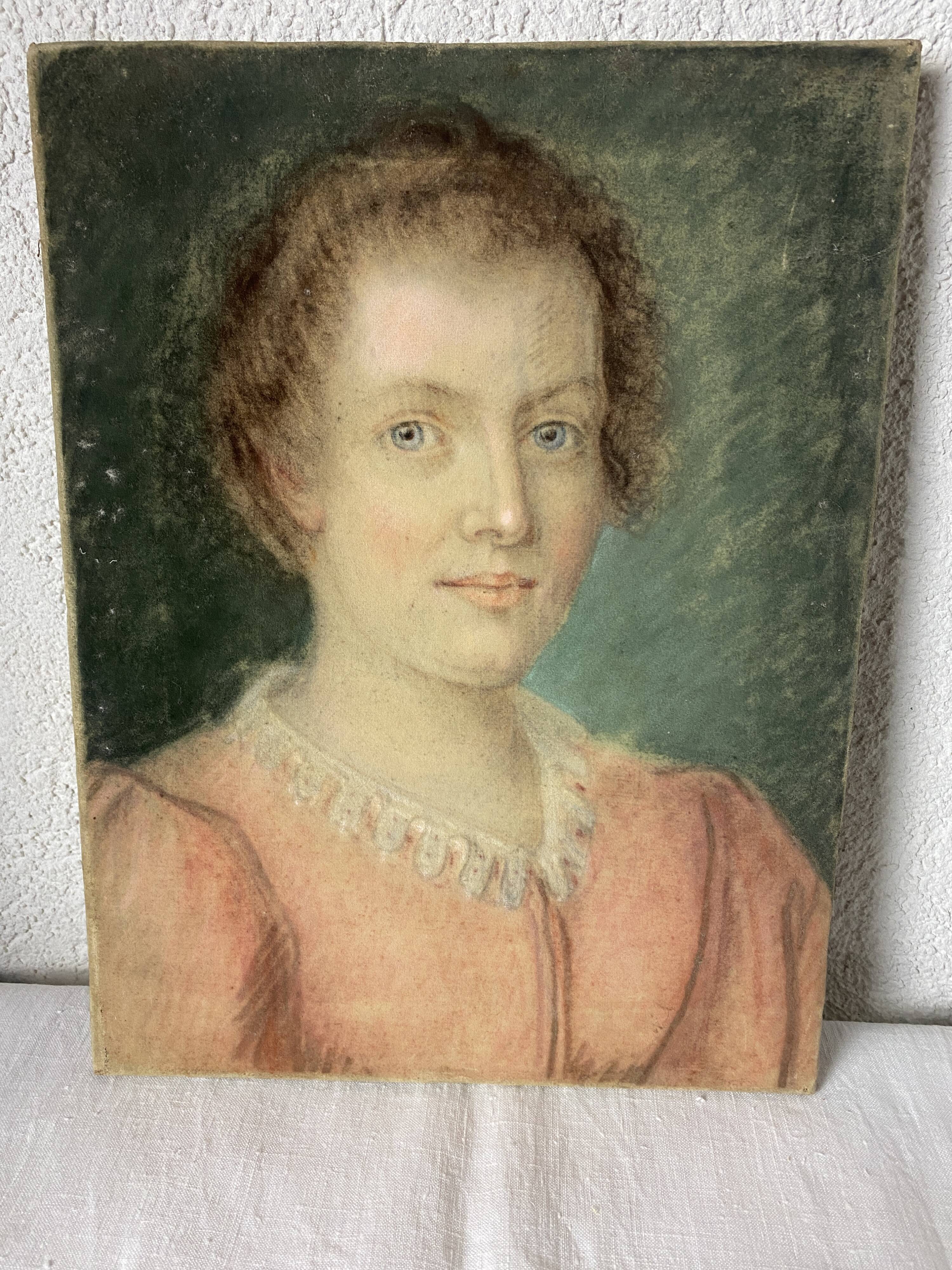 Pastel XIX portrait d'une jeune femme