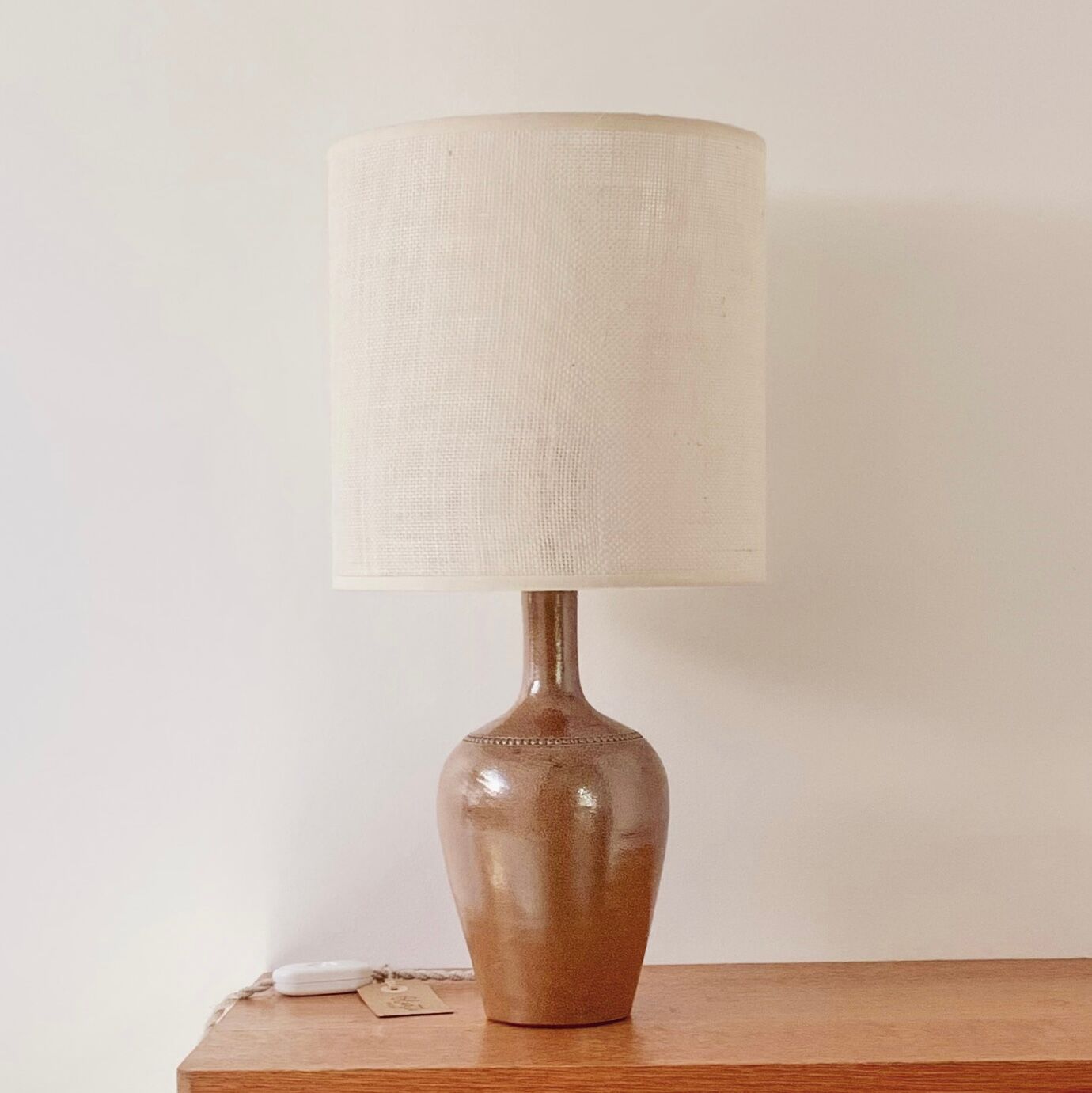 Stoneware and woven jute lamp