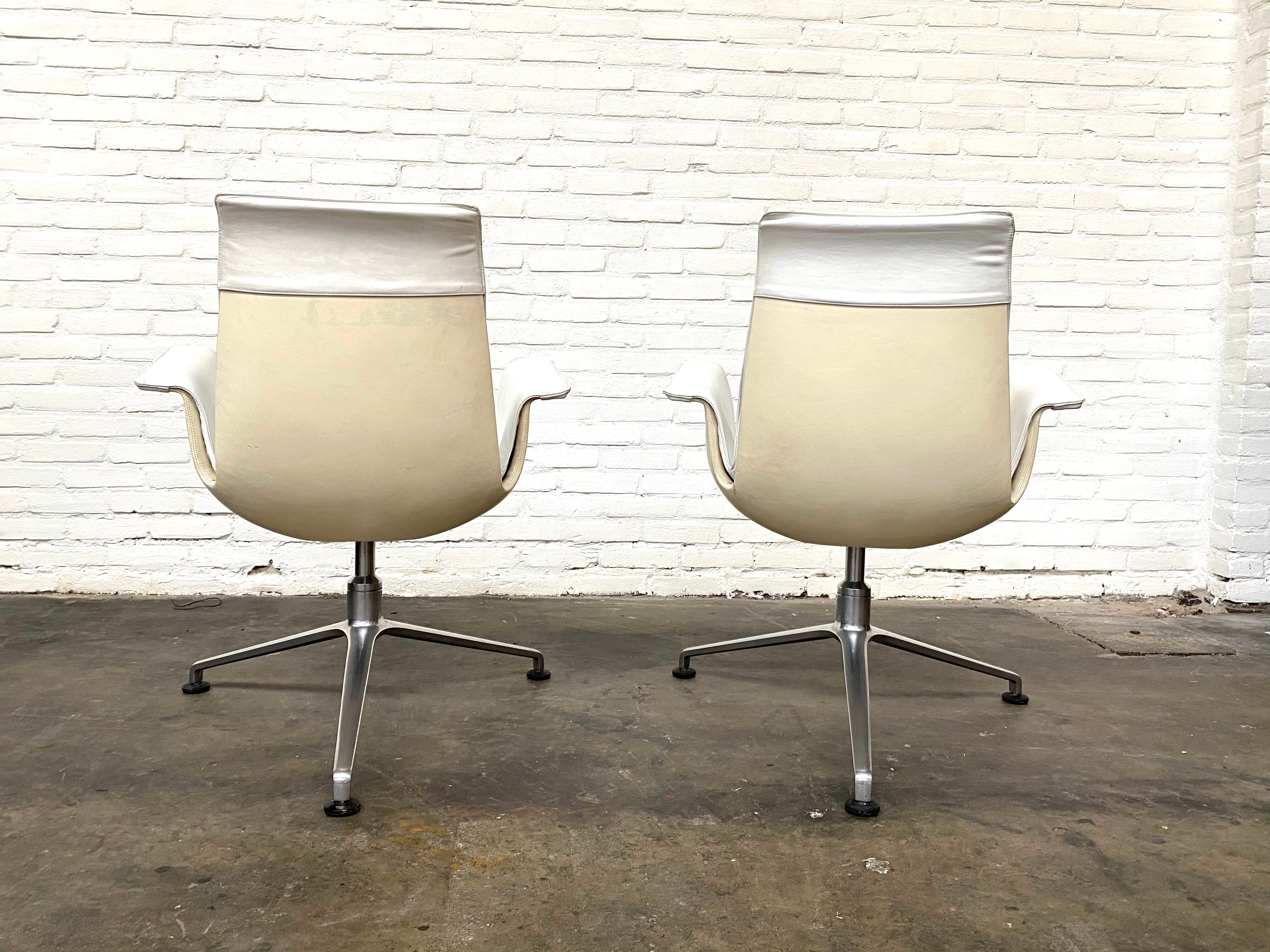 Vintage White Leather "Bucket Chair" by Fabricius and Kastholm for Kill international, set of 2.