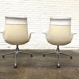 Vintage White Leather "Bucket Chair" by Fabricius and Kastholm for Kill international, set of 2.