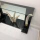 Versailles collection elephant faux tusk ebony console table mirror glass 1970s