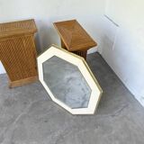 Octagonal mirror in white lacquer with brass surround