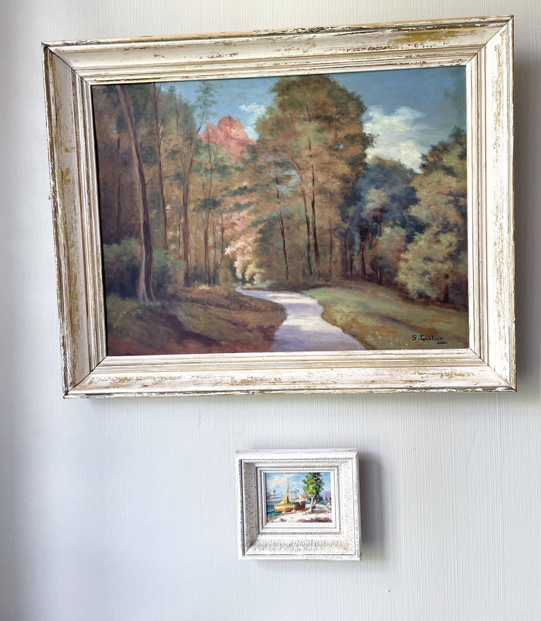 Tableau ancien paysage de forêt signé S.Gautier
