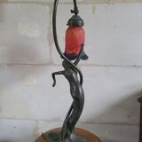 Art nouveau bronze lamp and glass paste