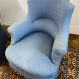 Paire de fauteuils crapauds Napoleon III tapisserie bleue - France 19eme siècle