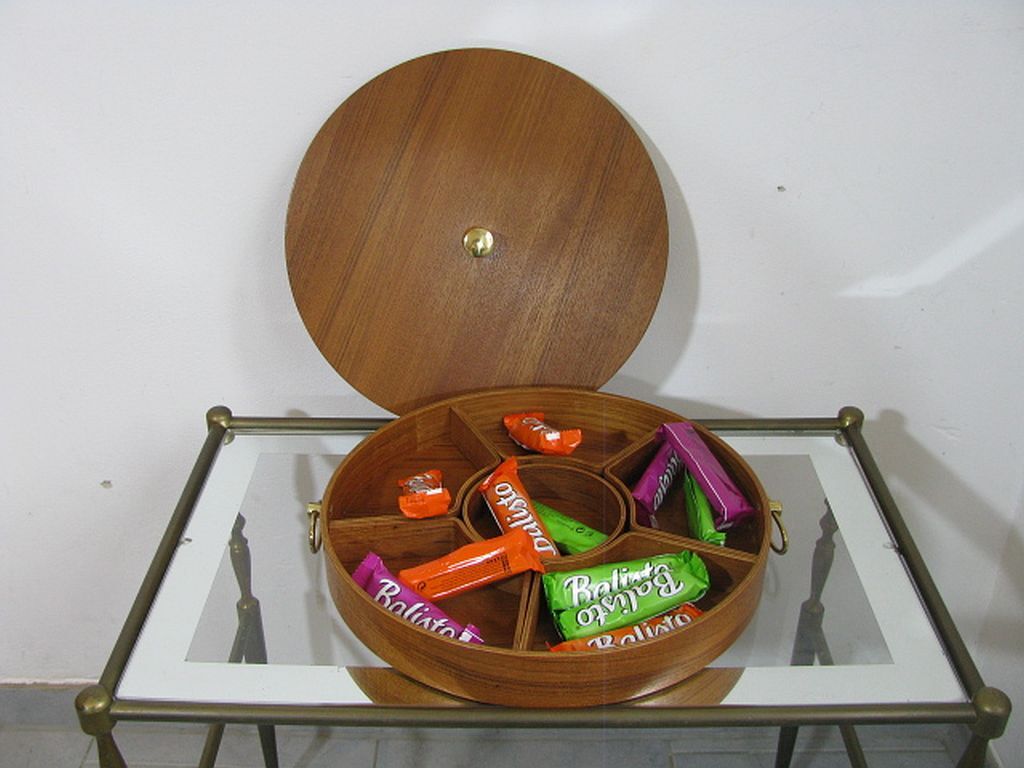 Mid century sewing box with / asystent / Service platform  teak 1960/70s