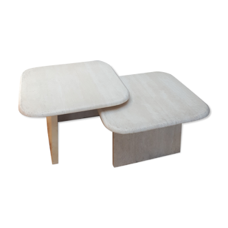 Pair of coffee tables in 70s travertine