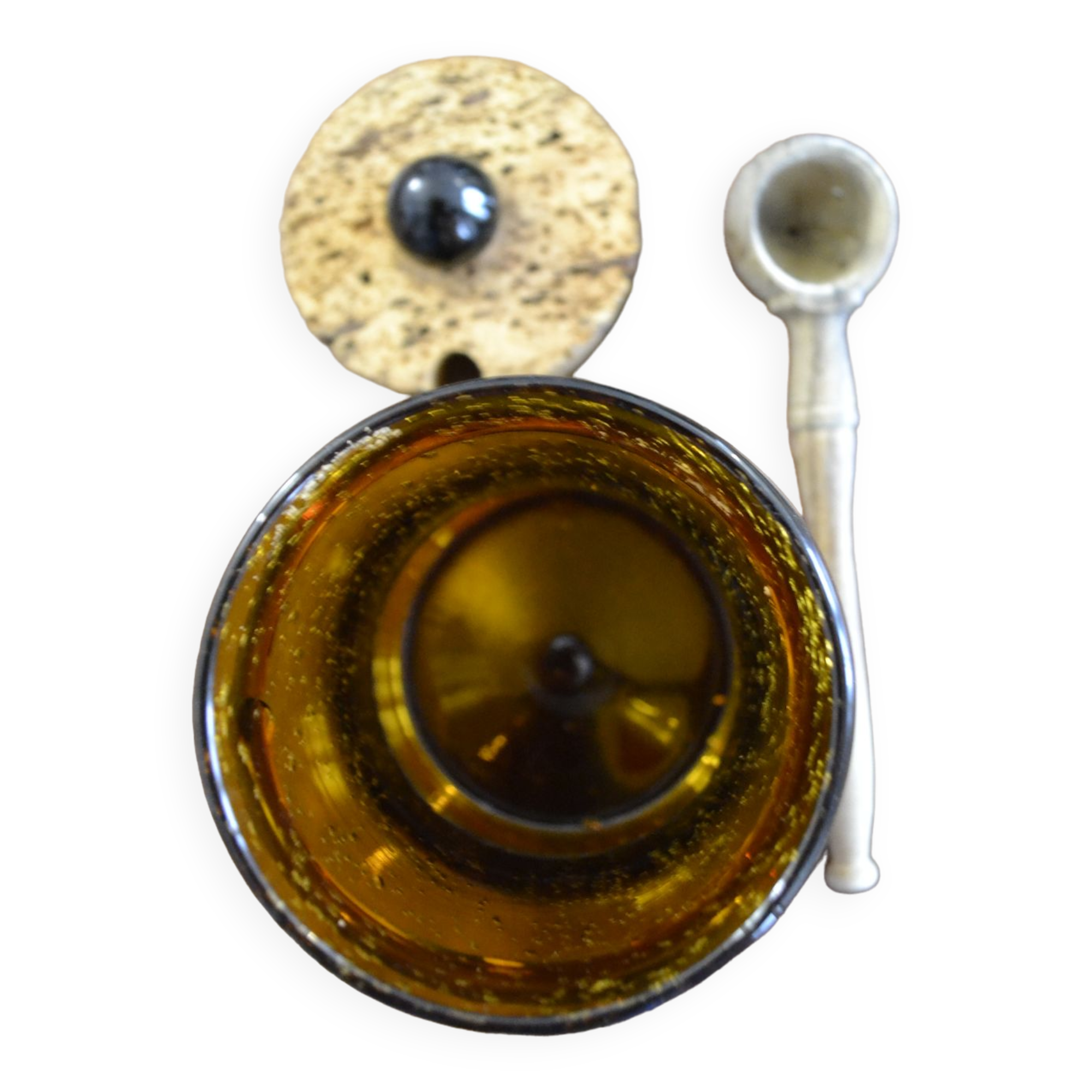 Pot en verre fumé avec son couvercle en liége