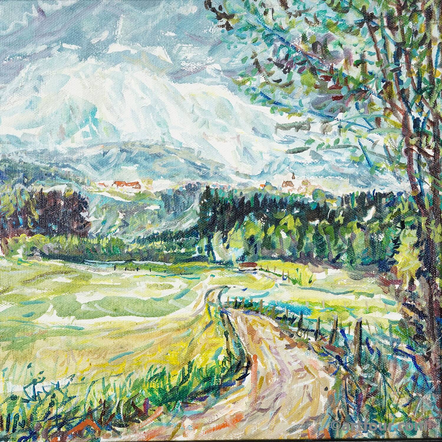 Steinhoegl Landscape Bavaria, 1989 – Oil painting by Alexander Michael