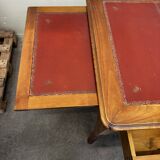 Louis XV Style Desk - Cherry Wood - Red Leather Top - with Extensions