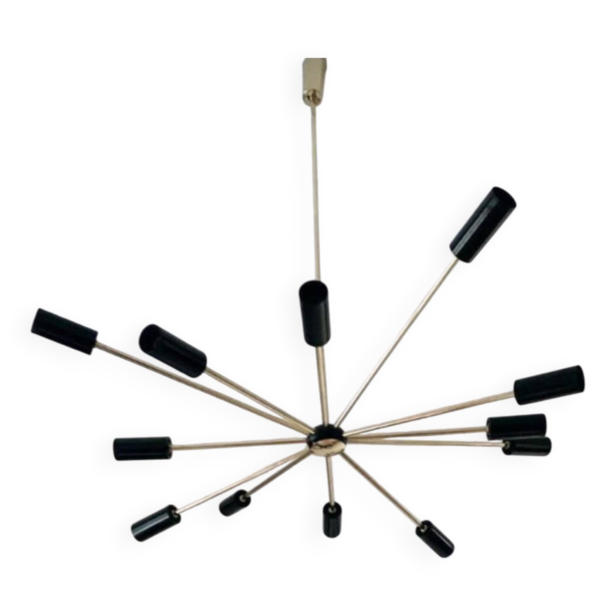 Lampadario Sputnik in ottone – 10 punti luce, Italia, anni ’60 – Originale