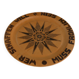 Decorative Hand-carved Wooden Plate with Pyrography, Germany 1960s