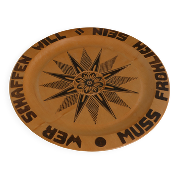 Decorative Hand-carved Wooden Plate with Pyrography, Germany 1960s