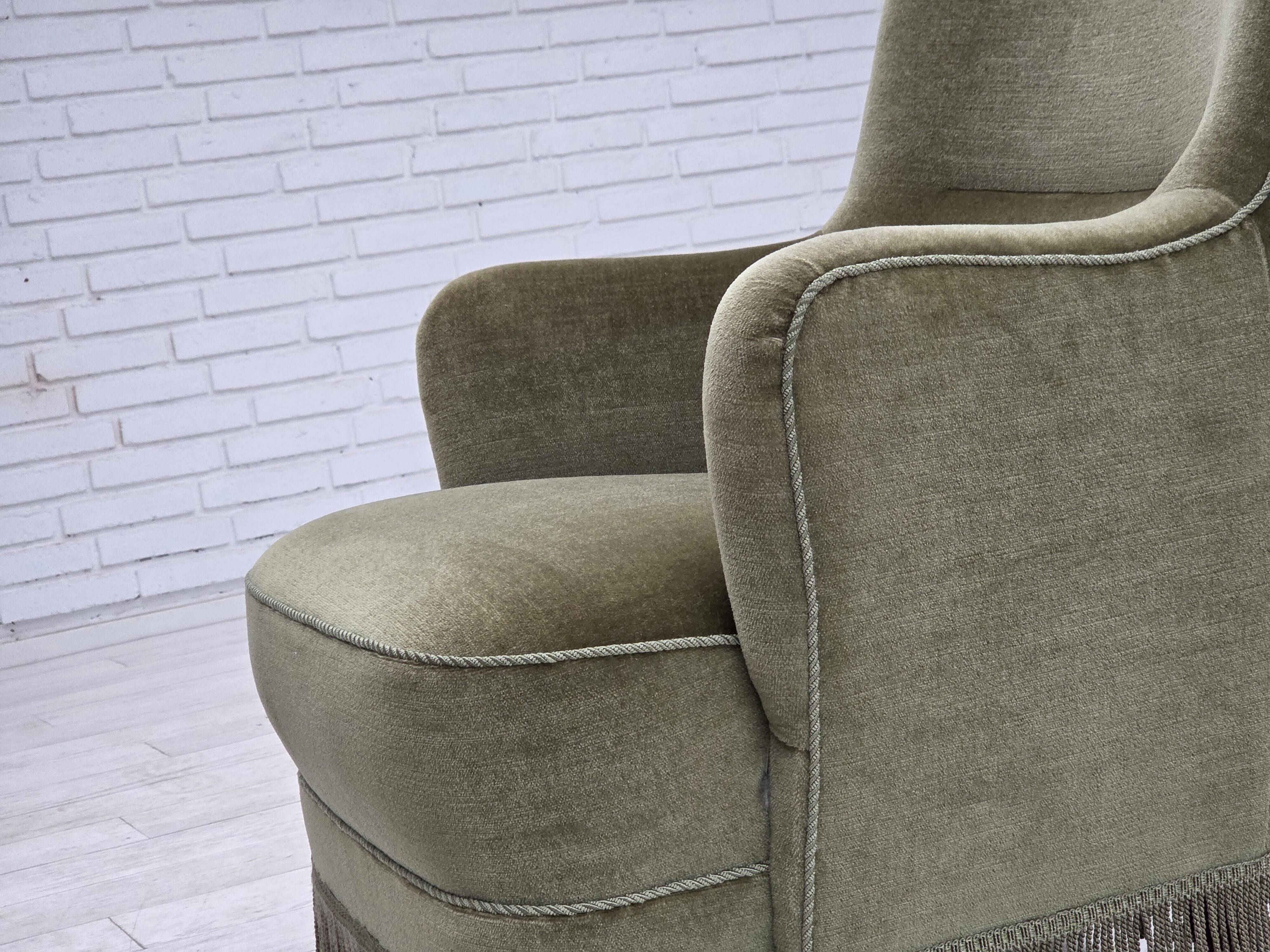 1970s, Danish highback armchair, green furniture velour.