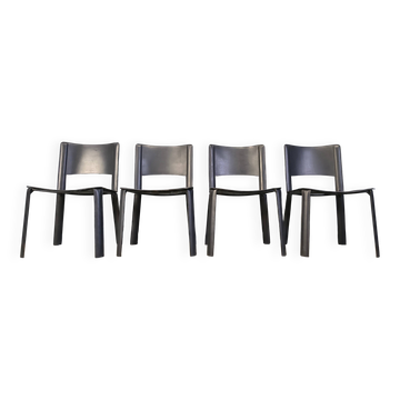 Vintage black leather dining chairs, Italy, 1980s