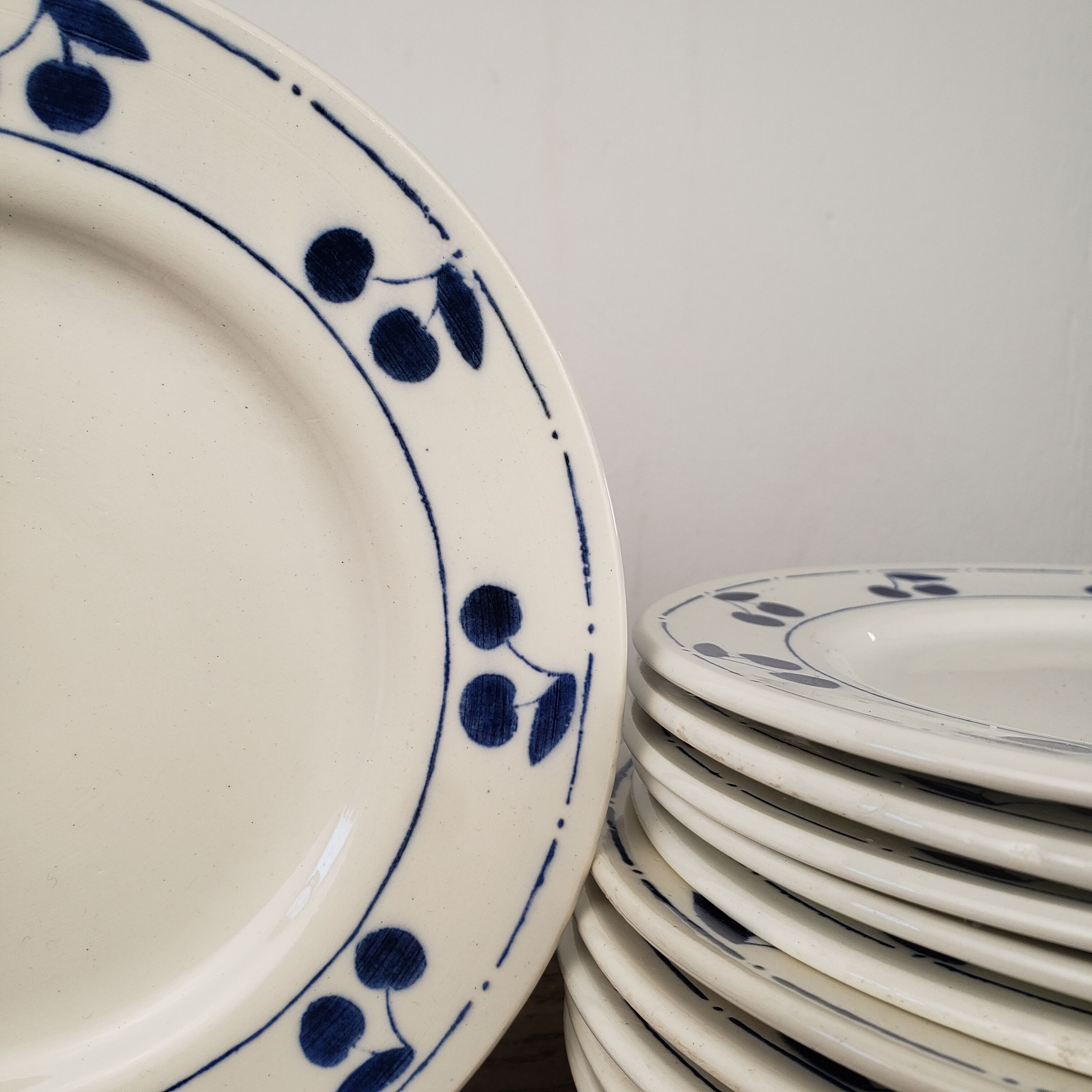12 blue cherry plates