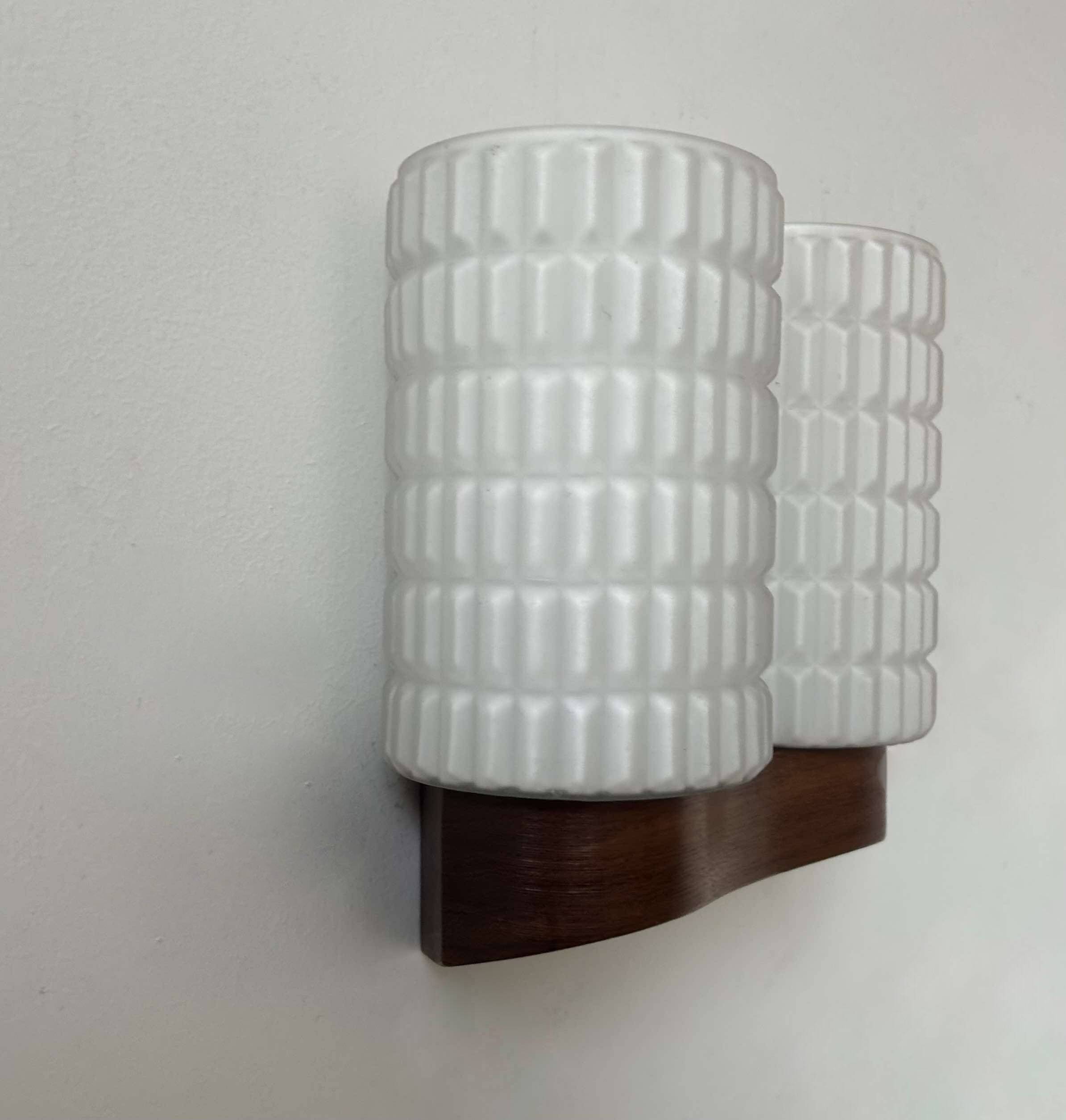 Vintage modernist teak and opaline wall lamp, Netherlands 1960s