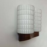 Vintage modernist teak and opaline wall lamp, Netherlands 1960s