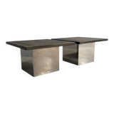 Set Peter Draenert stainless steel and stone coffee tables, 1970s