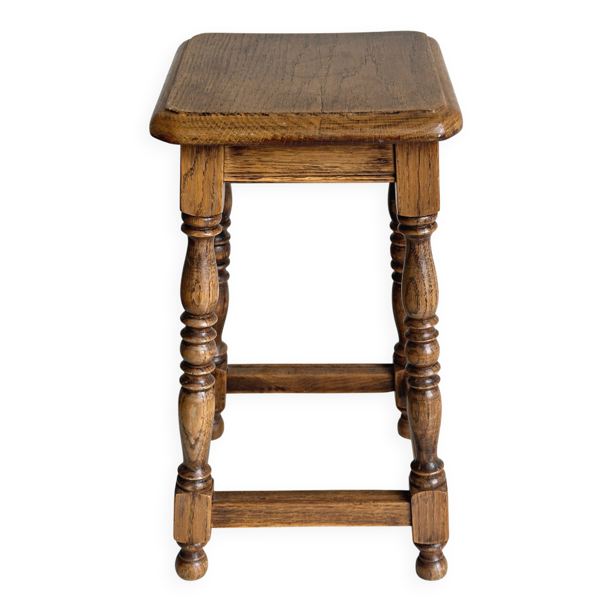 Tabouret carré ancien en bois massif