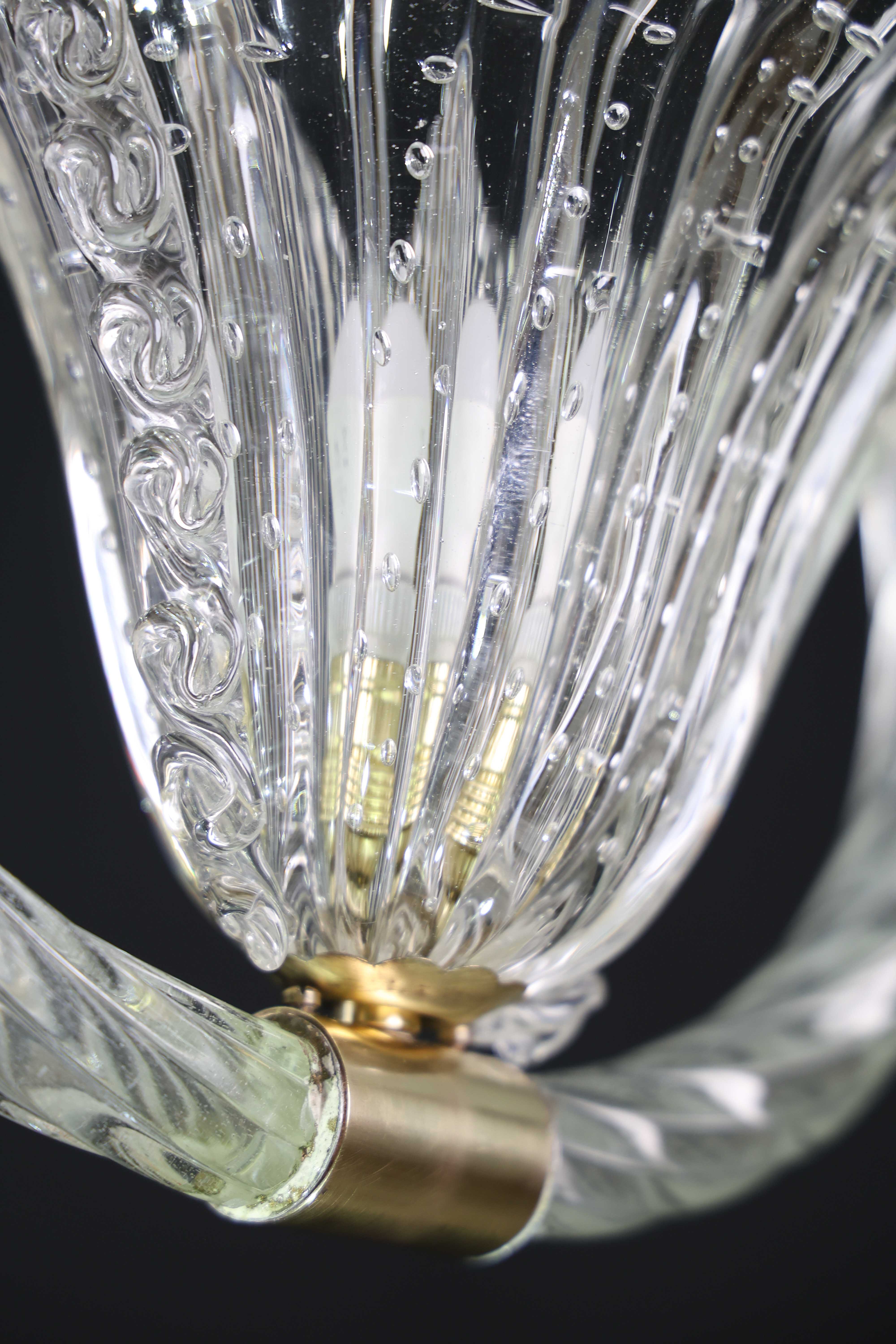 Charming Ercole Barovier Art Deco Chandelier, 'Bullicante' Glass Murano, 1940s