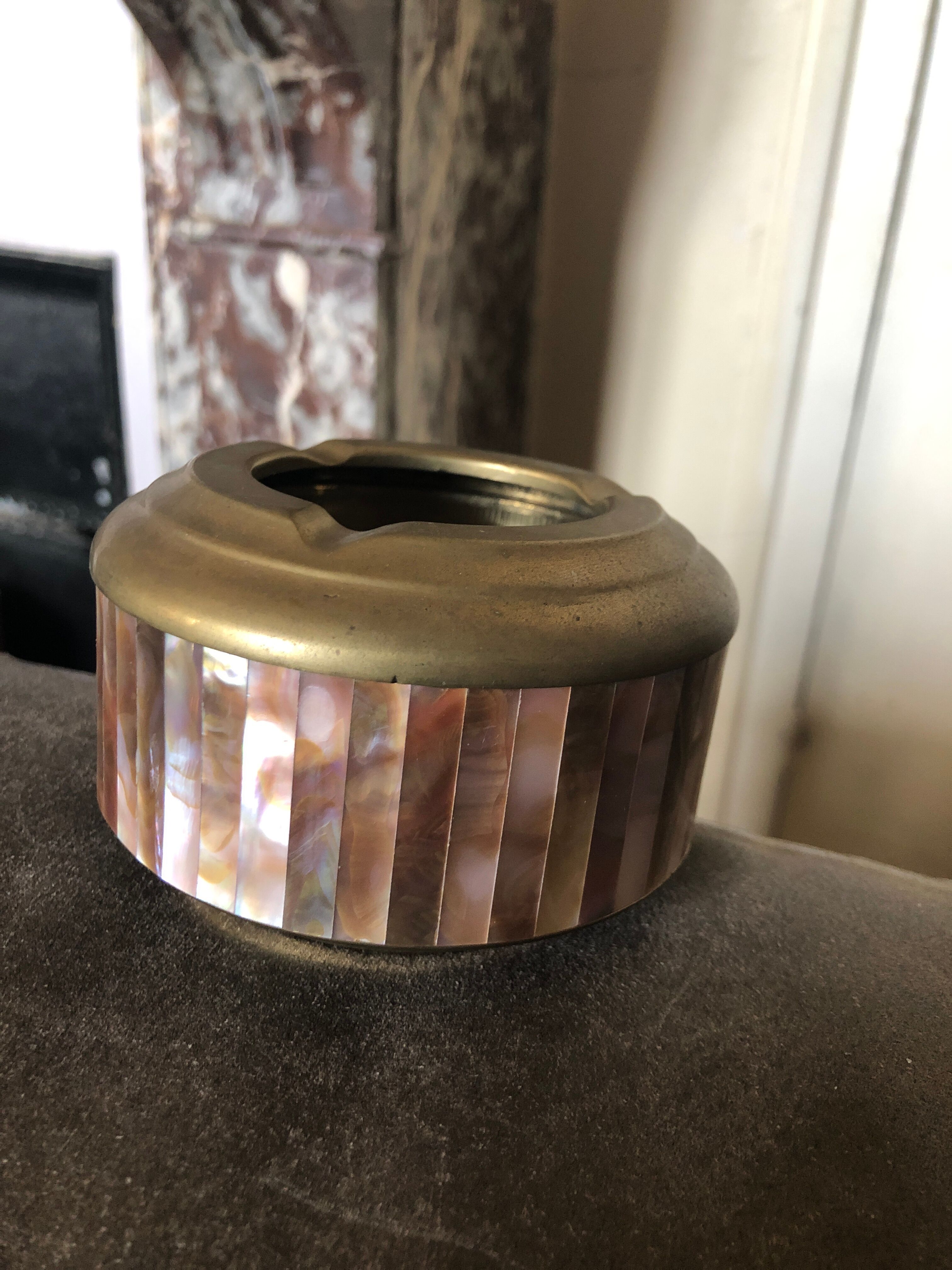 Mother-of-pearl and brass ashtray