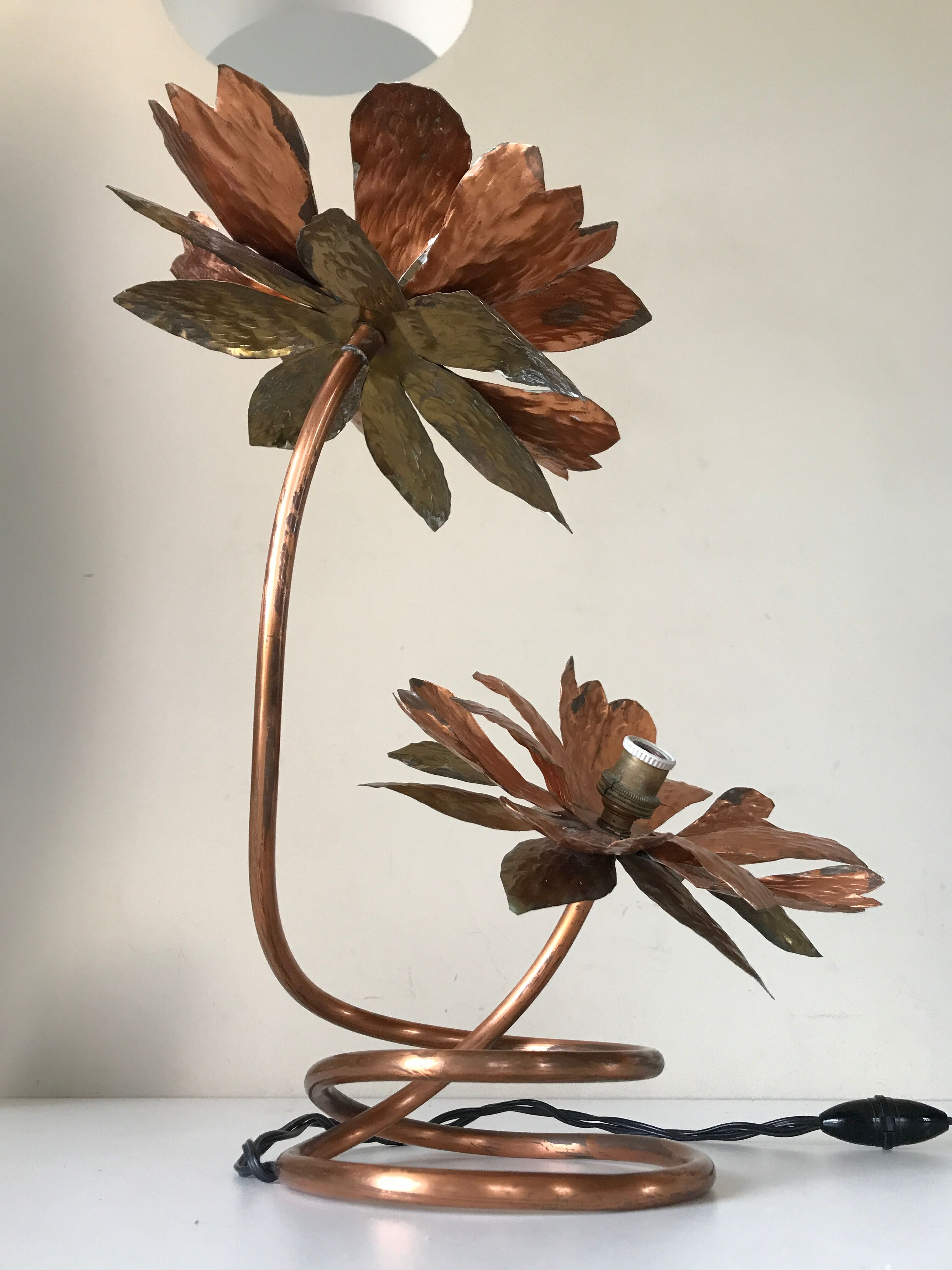 Copper lamp flowers vintage design 70s